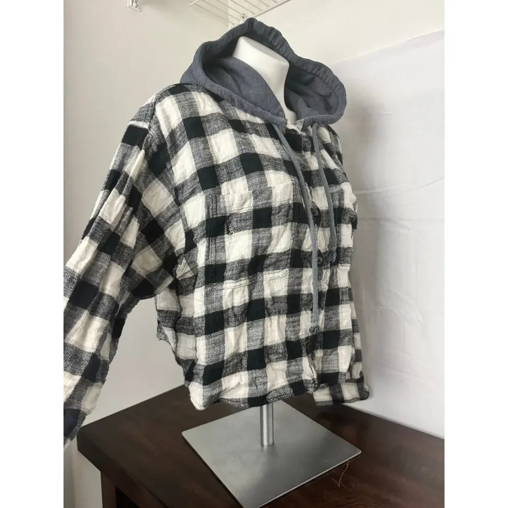 American Eagle Y2K Cropped, Hooded Distressed Flannel Top XL - Picture 4 of 8